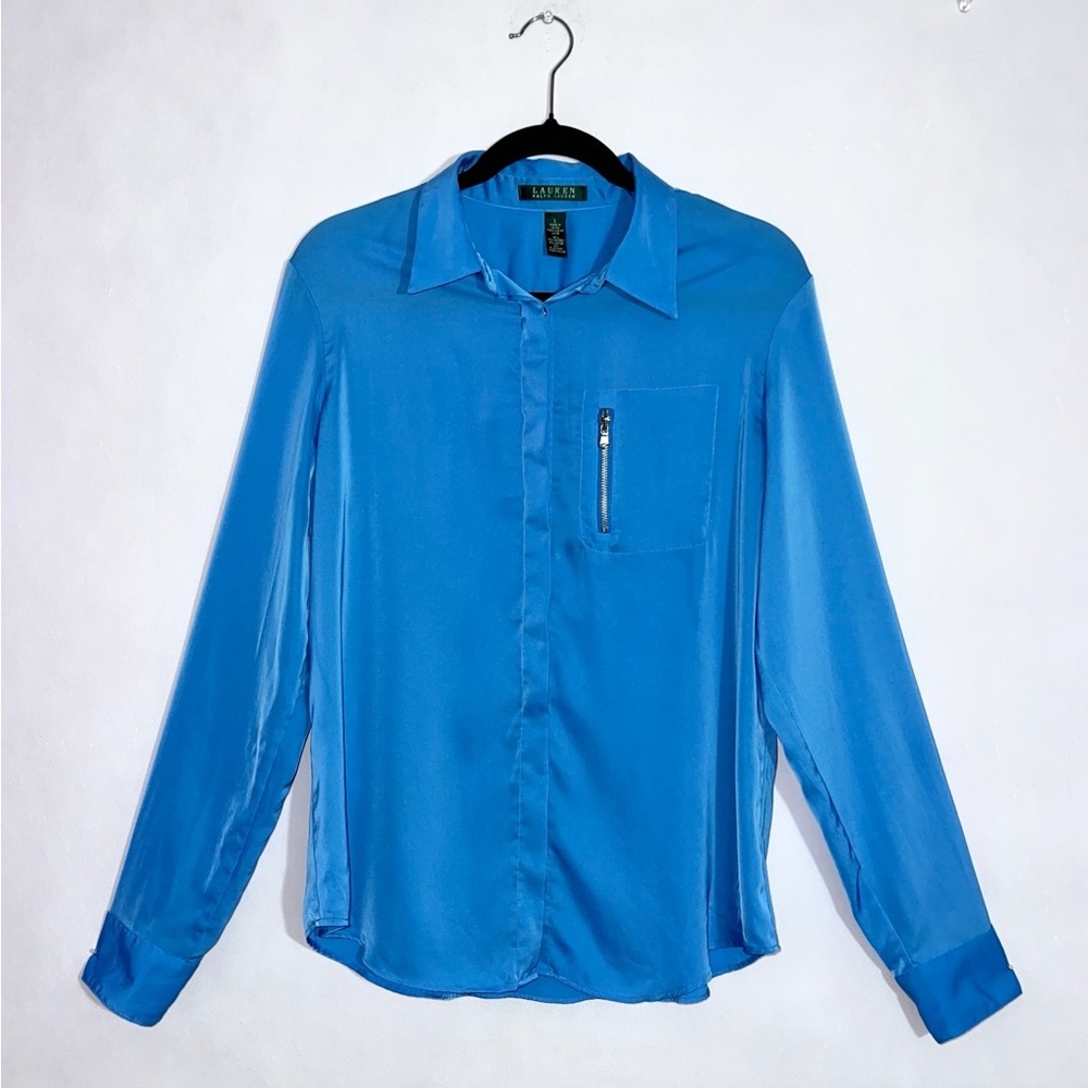 Lauren Ralph Lauren Long Sleeve Womens Shirt Blue Roll Swiss Tab Sleeve Large